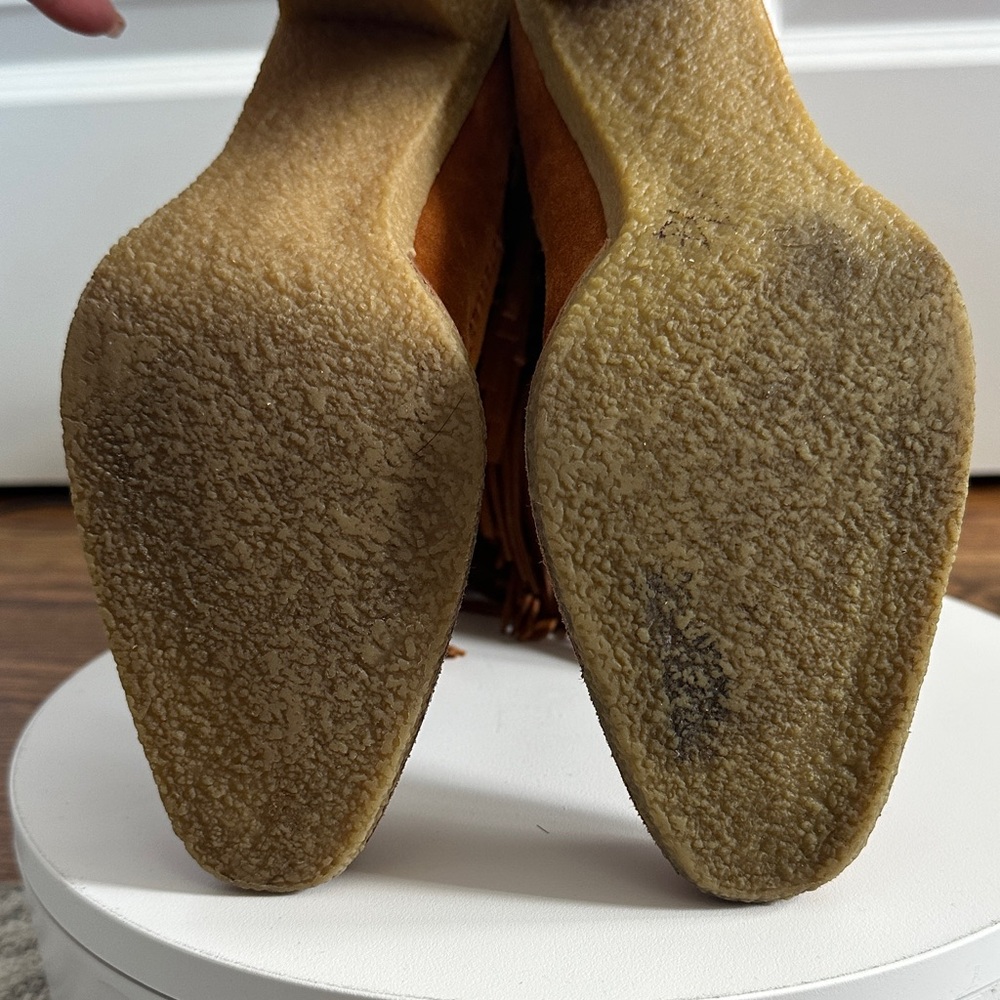 Michael Kors Brown Caramel Tiered Fringe Western Suede Leather Boho Boots Size 7 - Picture 11 of 13